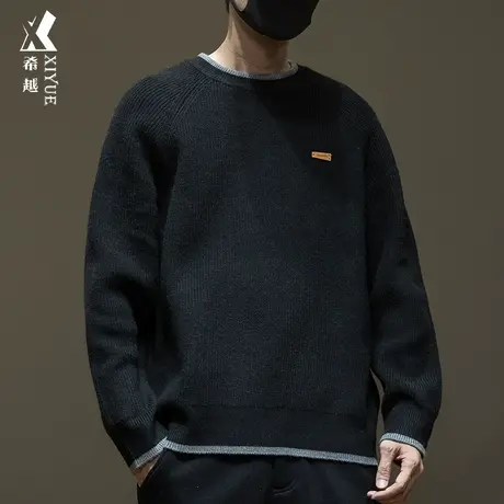 日系假两件元宝针套头毛衣男宽松大码圆领针织衫7针上衣2024春秋商品大图