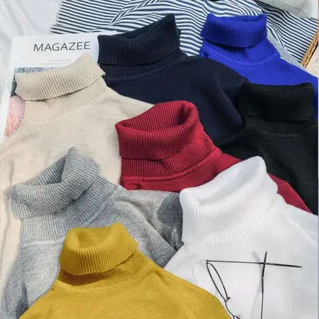 2022秋冬新款高领毛衣男韩版潮流半针织毛线衫内搭打底衫加绒加厚商品大图