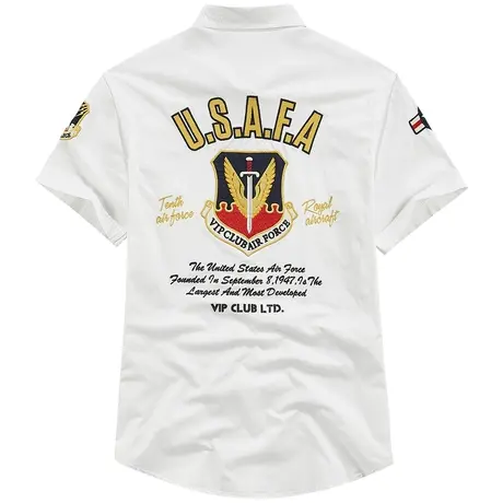 VIP夏季工装短袖衬衫男士纯棉复古徽章休闲衬衣宽松刺绣上衣潮牌商品大图