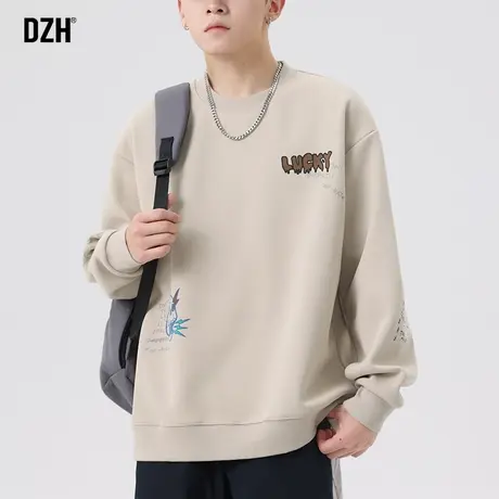 男士印花卫衣男春秋款美式圆领套头情侣上衣2023新款潮牌外套打底商品大图