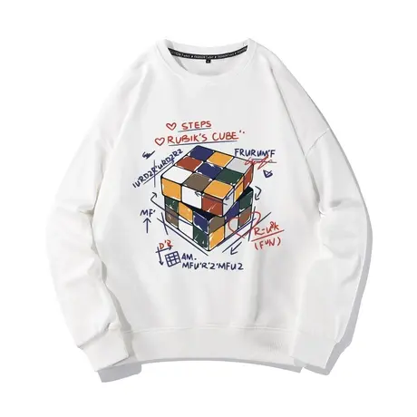 秀洛秋季魔方卫衣男日系慵懒风宽松不带帽外套潮圆领潮牌加绒衣服商品大图