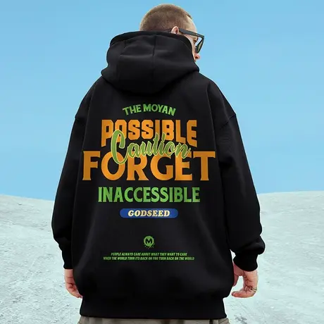 2025新款潮牌胖子男装连帽宽松字母上衣加肥加大码加绒卫衣秋冬款图片