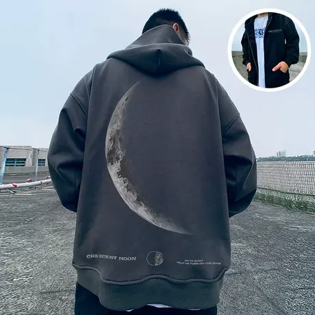 美式复古嘻哈大码卫衣男装纯棉重磅做旧高街拉链外套加绒秋冬男款图片