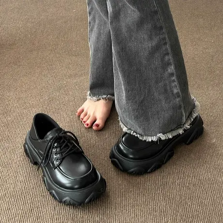 鞋子女春秋英伦风小皮鞋2023年新款爆款乐福单鞋厚底复古百搭小众商品大图