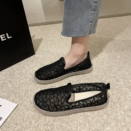 女鞋2024夏季新款透气网面气质镂空渔夫鞋轻便软底一脚蹬复古单鞋商品大图