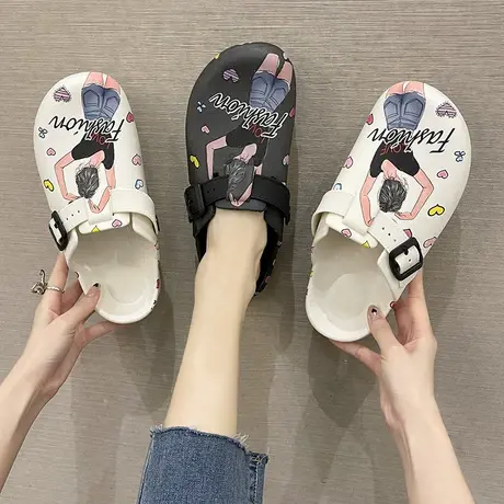 包头半拖鞋女夏外穿时尚2024新款可爱网红防滑懒人沙滩平底凉拖鞋商品大图