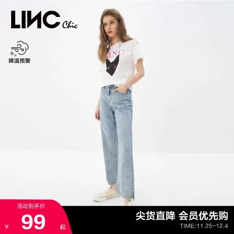 【牛仔裤合集】LINCCHIC金羽杰裤子复古高腰牛仔凉凉裤S212JE309商品大图