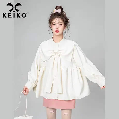 大蝴蝶结扎花白色长袖衬衫女秋季法式浪漫别致小衫娃娃衫上衣春秋图片