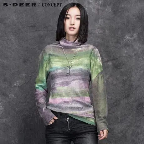 sdeer圣迪奥女装2018冬装写意色彩渐变的高领针织毛衣S15483545⭕图片