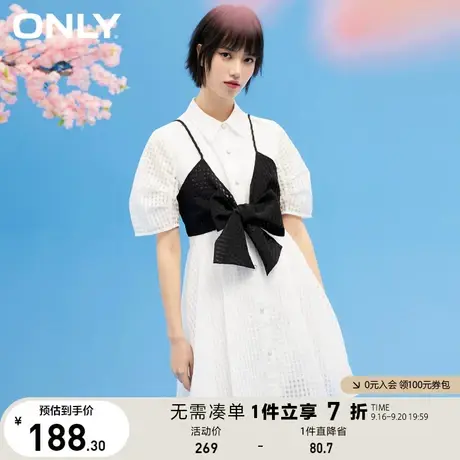 ONLY奥莱夏季气质百搭通勤胸前蝴蝶结格子连衣裙女图片