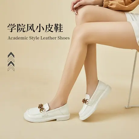 达芙妮女鞋2022新款学院风小皮鞋低跟黑色气质单鞋女生白色公主鞋图片