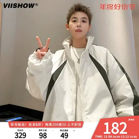 VIISHOW黑白拼接立领棉衣男士冬季保暖外套高街美式复古棉服夹克商品大图