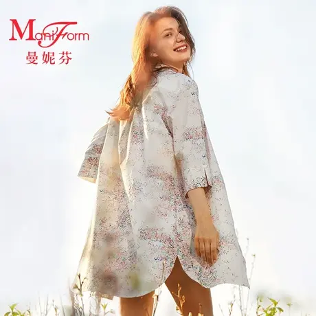 【可外穿】曼妮芬舒适家居服翻领中袖衬衫女士薄款起居服20310779图片