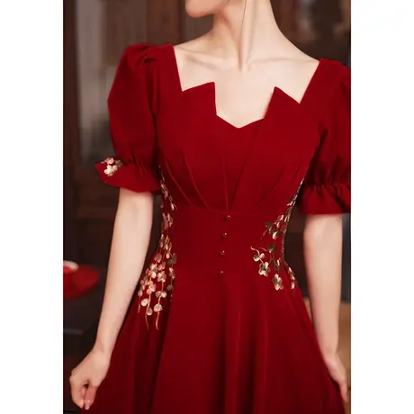 法式敬酒服新娘2023新款夏季结婚订婚回门礼服女中式刺绣长款高级商品大图