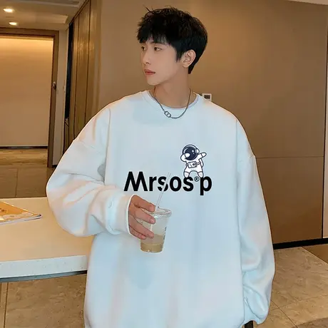 日系简约字母印花无帽套头卫衣男ins潮牌秋冬季复古港风宽松上衣商品大图