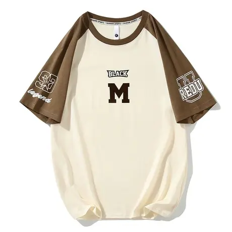 印花冰丝短袖t恤男夏季潮流拼色宽松上衣高端男装纯棉半袖体恤ins商品大图