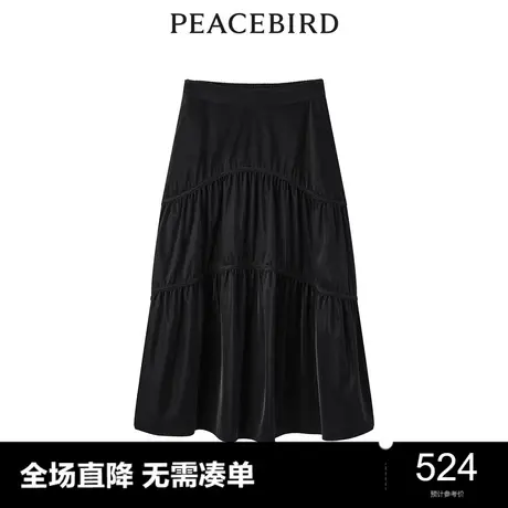 【商场同款】太平鸟女装2023年冬季新款PU抽褶长裙A1GFD4573图片