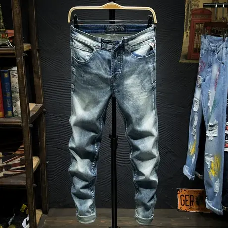 夏季裤子男新款男士牛仔裤男修身宽松直筒潮流百搭日系复古韩版潮图片