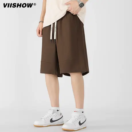 VIISHOW男装潮牌宽松运动短裤男款休闲沙滩裤纯色直筒五分裤子男图片