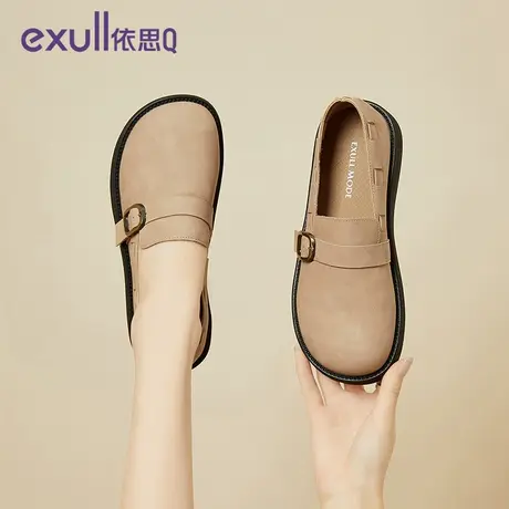 依思q软皮软底平底单鞋女2024新款一脚蹬春季通勤女鞋日系博肯鞋商品大图