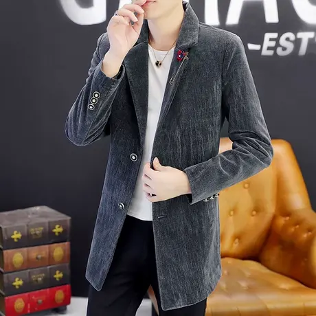 西装领风衣中长款男士秋冬季韩版潮流百搭外套青年修身痞帅气大衣商品大图