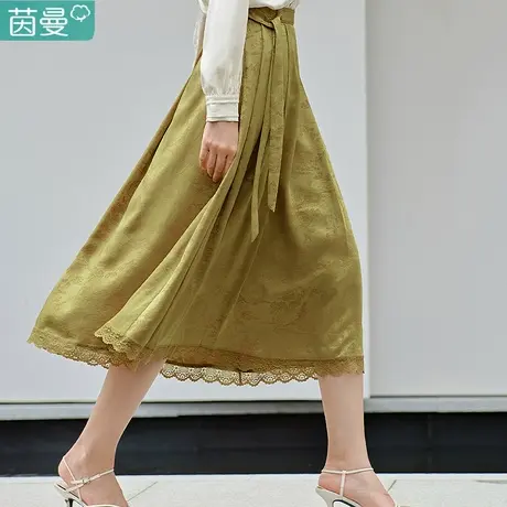 茵曼新中式系带醋酸半身裙2024春女装新款垂坠感显瘦A字长裙半裙图片
