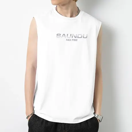 重磅纯棉背心男健身宽松运动坎肩跨栏夏季液氨长绒棉篮球无袖t恤商品大图