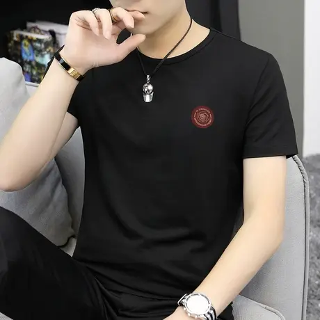 莫代尔短袖t恤男士夏季2023新款黑色冰丝打底衫衣服圆领潮流半袖商品大图