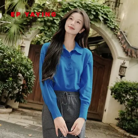 EP YAYING雅莹女装 羊绒混纺毛衣polo领针织衫 2023秋冬新款9560A商品大图