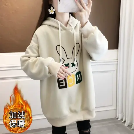 连帽加绒加厚女装卫衣女2023秋冬款慵懒风欧货韩版宽松大码上衣女商品大图