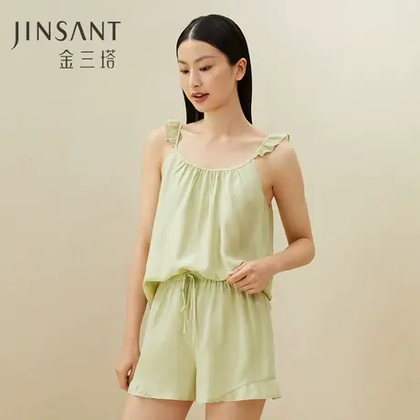 自由呼吸】桑蚕丝舒适透气丝竹吊带刺绣衣裤套家居服可外穿金三塔图片