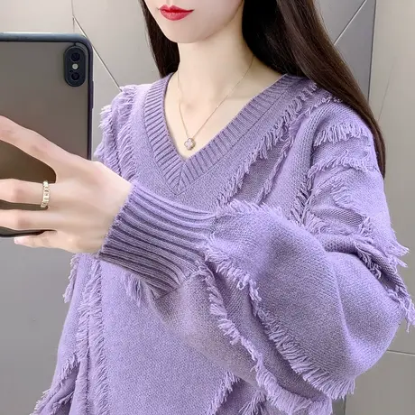 秋款2023年秋装新款v领毛衣女爆款流苏外套小众设计感洋气上衣女商品大图