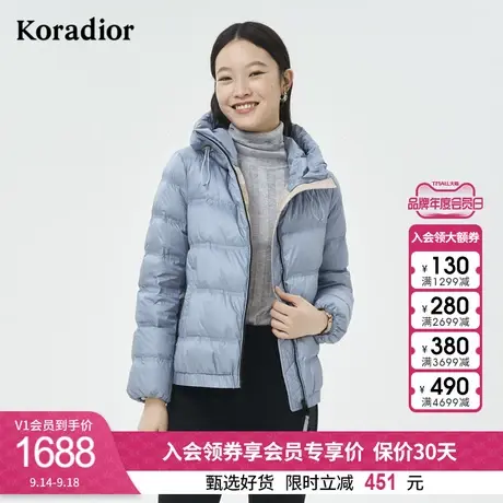珂莱蒂尔气质减龄90白鸭绒蓝色连帽羽绒服外套女短款保暖御寒上衣图片