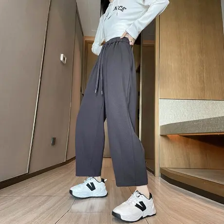 灰色阔腿裤女春秋季2023新款高腰垂感宽松小个子九分直筒休闲卫裤图片