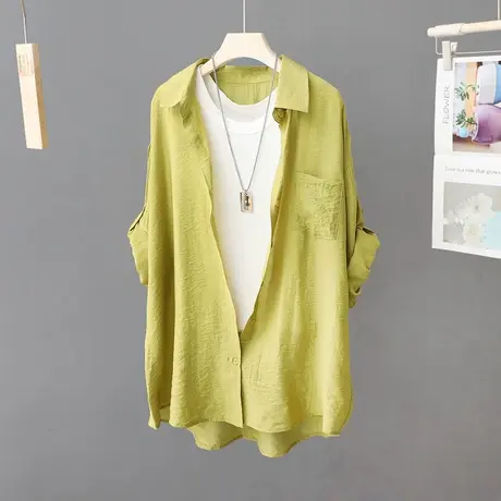 2023夏季新款很仙的绿色防晒衫衬衫女上衣宽松休闲衬衣上衣防晒衣商品大图