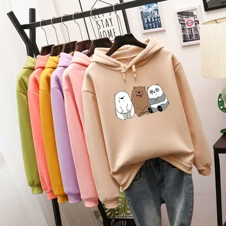 盐系外套女潮ins秋冬百搭2023新款宽松韩版连帽开衫卫衣加绒加厚图片