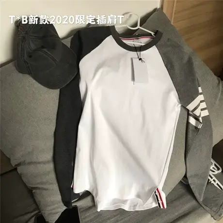 长袖t恤女2021秋装新款韩版ins潮拼色宽松休闲情侣中长款打底上衣商品大图