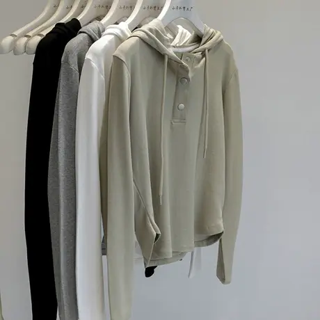 单穿内搭都好看~2023新款修身连帽弹力针织衫女短款休闲长袖卫衣图片