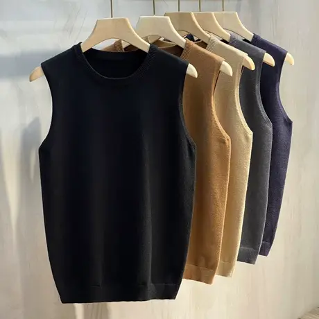 2023年秋冬新款男士无袖毛衣背心打底衫圆领针织韩潮马甲加绒加厚商品大图