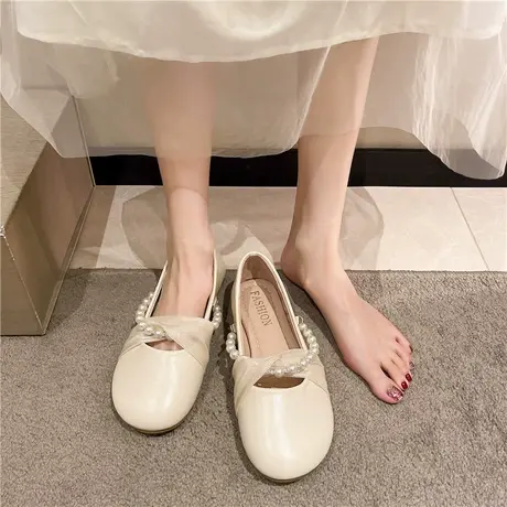 仙女鞋温柔单鞋女夏款2023新款平底百搭配裙子晚晚鞋一脚蹬豆豆鞋图片