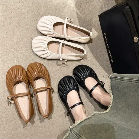 通勤晚风单鞋女2023秋季新款韩版软底舒适一脚蹬浅口圆头气质芭蕾图片