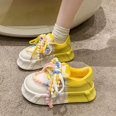 欧洲站潮牌厚底松糕运动鞋女2023秋爆款超火炸街拼色秀气耐穿单鞋商品大图