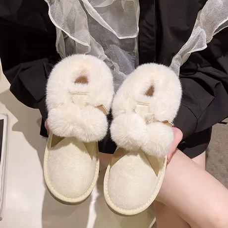 【羊羔绒】可爱毛球雪地靴冬季女2023新款白色毛茸茸加绒棉靴短靴图片