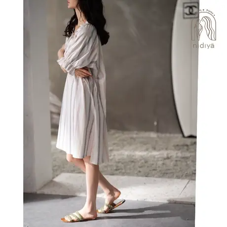 妮狄娅2023睡衣睡裙女夏季短袖纯棉中长款v领大码宽松时尚家居服商品大图