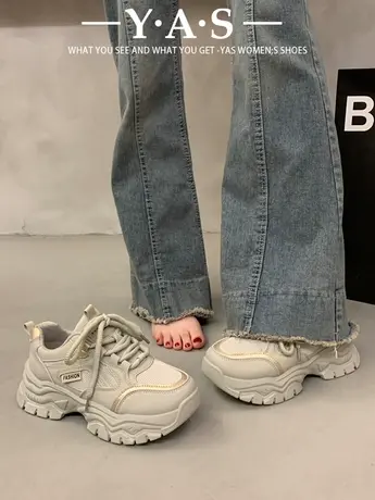 港风显脚小厚底老爹鞋女春季超火百搭2024新款爆款增高休闲运动鞋商品大图