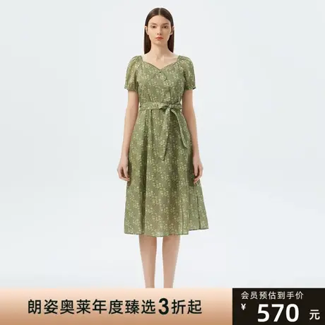 朗姿短袖收腰印花裙子夏季新款碎花连衣裙女商场同款商品大图