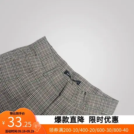 【活动款】艾格卡其色休闲裤秋款宽松百搭直筒格子九分裤女W118商品大图