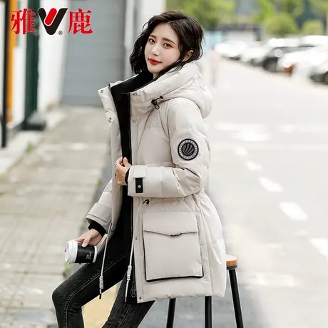 雅鹿保暖羽绒服女中长款2022冬季新款时尚休闲宽松小个子加厚外套商品大图