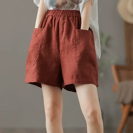 高腰显瘦白色麻料短裤女2023夏薄款宽松阔腿棉麻裤五分休闲亚麻裤图片