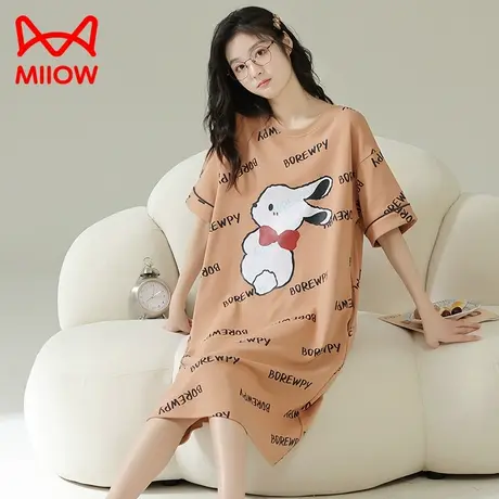 MiiOW/猫人睡衣网红风纯棉夏季短袖睡裙女款可外穿家居服夏季新款图片